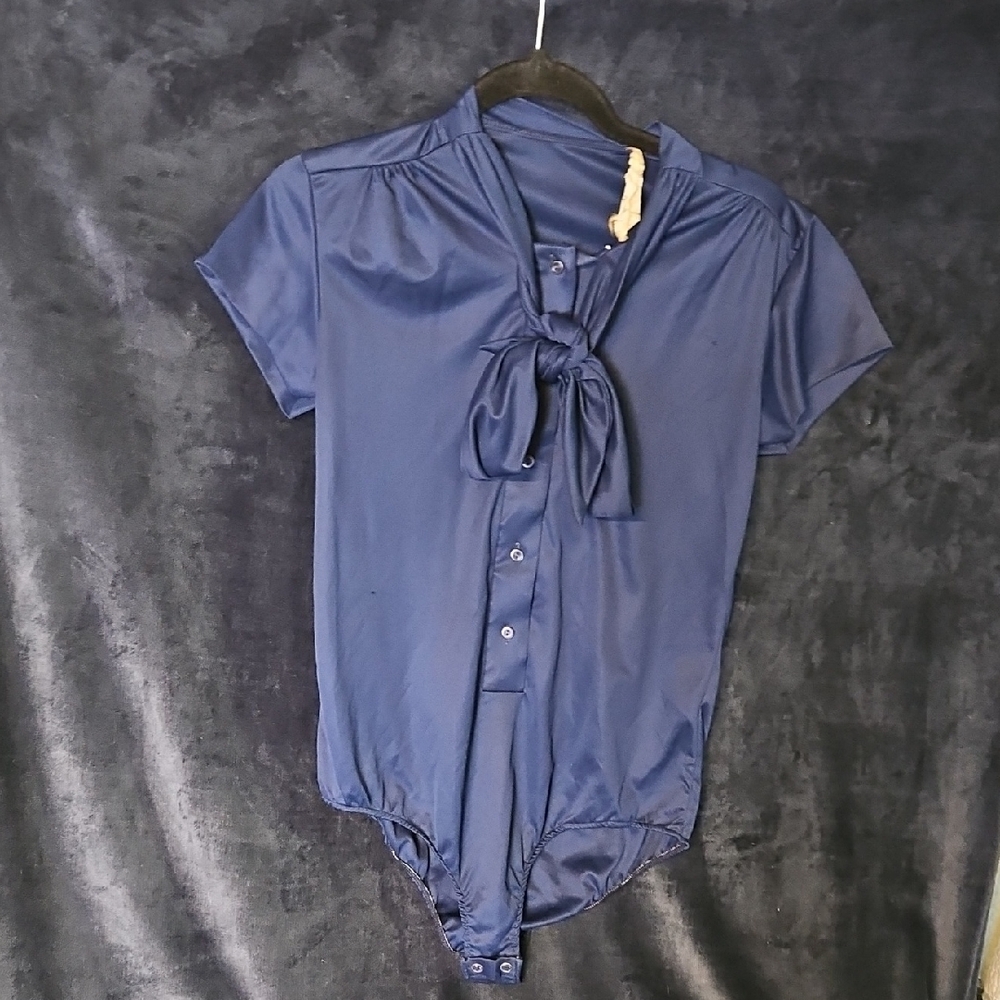 Vintage Elegant Navy Blue Women's Bodysuit
